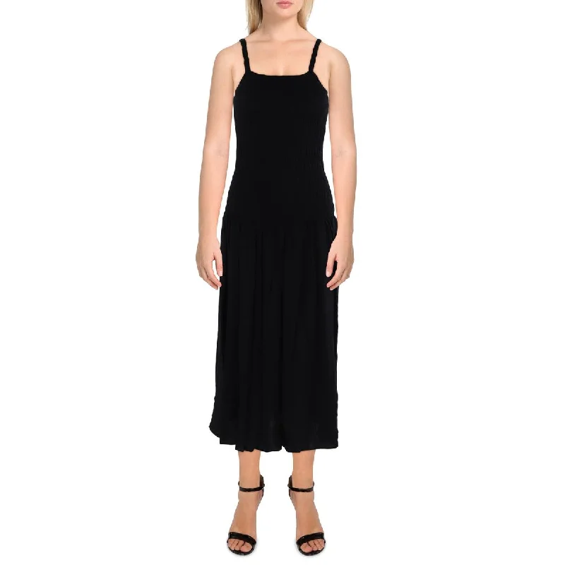 Crescent Womens Smocked Sleeveless Midi Dress