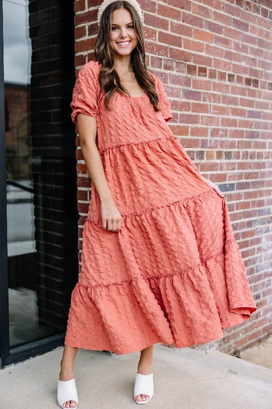 Listen To You Salmon Pink Tiered Midi Dress