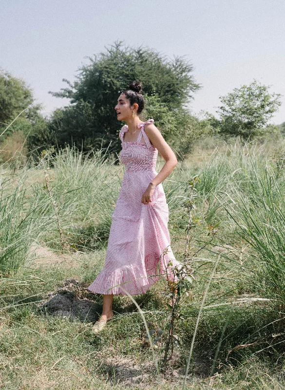 Women's Rose Garden Smocked Pink Dress - The Burnt Soul