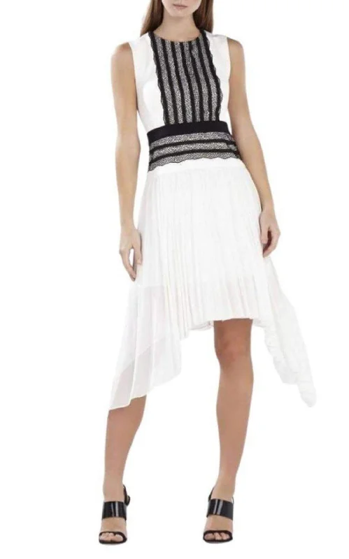 Sleeveless Pleated-Skirt Lace-Trim Dress