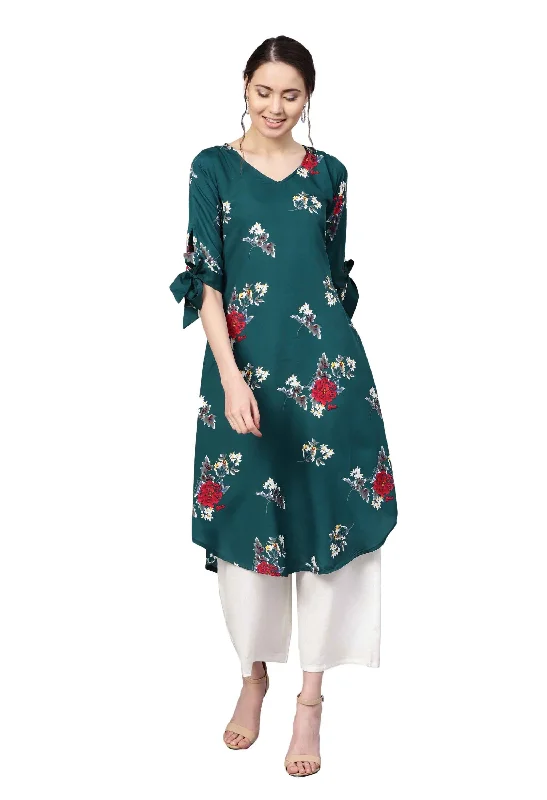 Women Green Printed Kurti by Myshka (1 Pc Set)