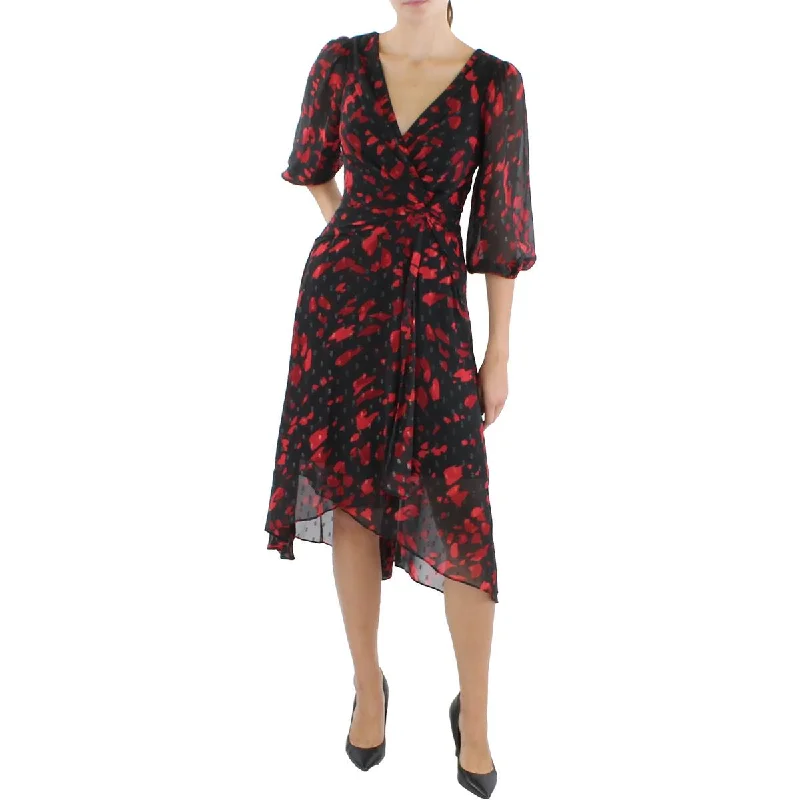 DKNY Womens Chiffon Printed Midi Dress