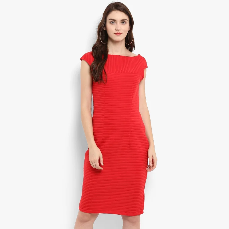 Women's Solid Self Striped Dress - Pannkh