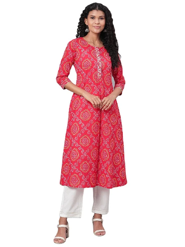 Women Red Printed Cotton Kurta & Pant Set by Myshka (2 Pc Set)