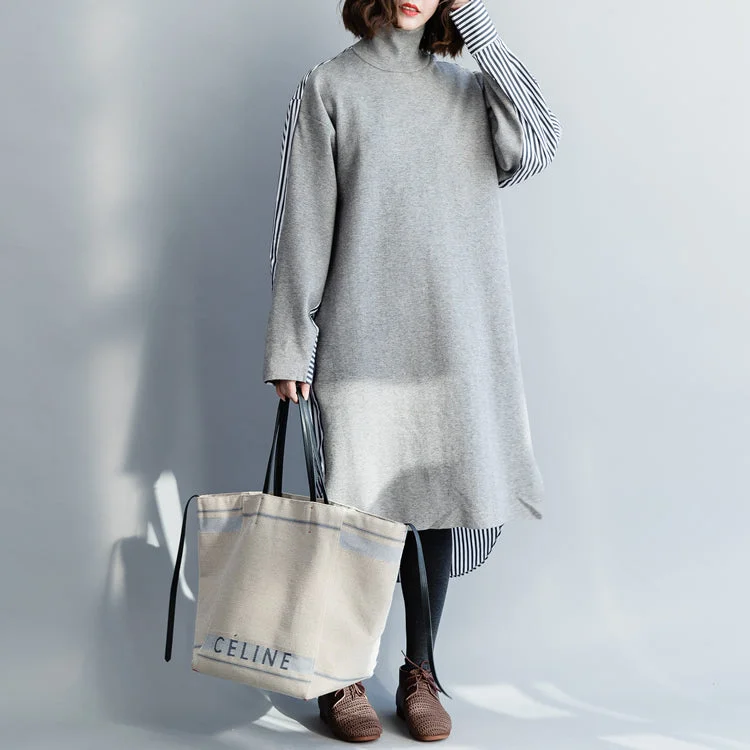 Buy gray cotton clothes For Women Metropolitan Museum Work Art high neck Batwing Sleeve Dress