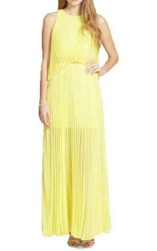 Yellow Jenine Neon High Split Pleated Skirt Maxi Dress