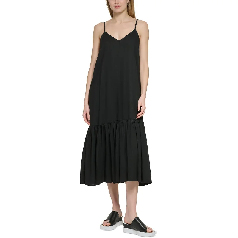 DKNY Jeans Womens V-Neck Pocket Maxi Dress