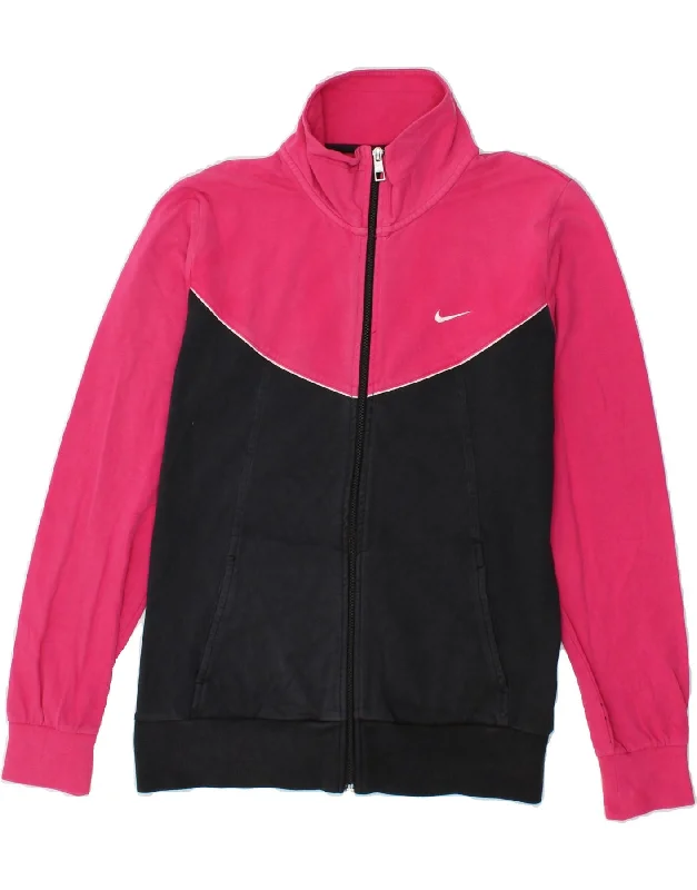 NIKE Womens Tracksuit Top Jacket UK 14 Large Pink Colourblock Cotton