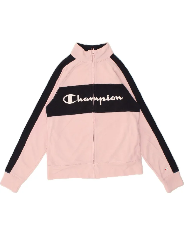 CHAMPION Womens Graphic Tracksuit Top Jacket UK 14 Medium Pink Colourblock