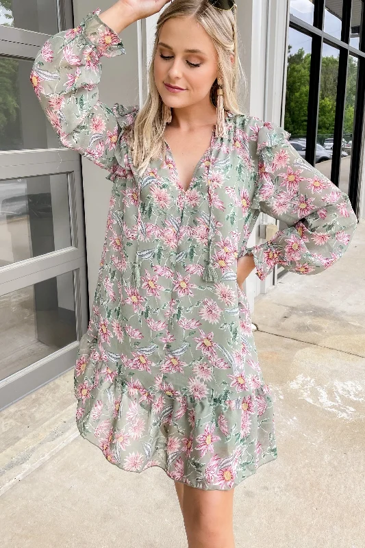 Let's Meet Up Green Tea Floral Dress