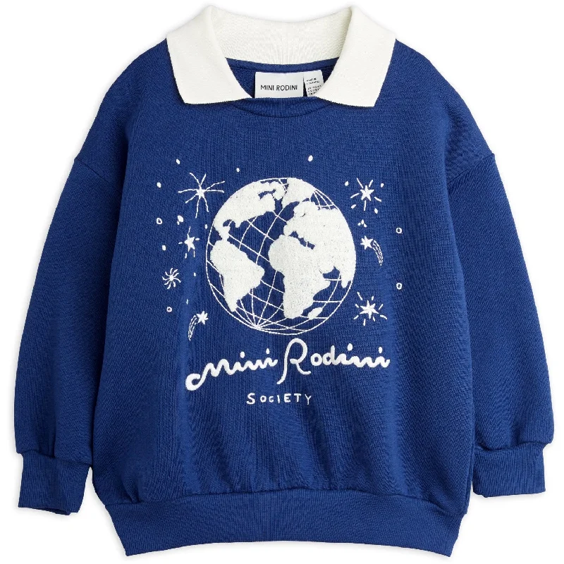 Mini Rodini Blue Mini Rodini Society Emb Collar Sweatshirt