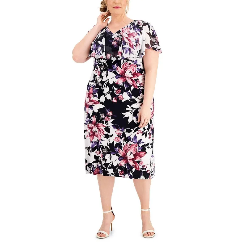 Connected Apparel Womens Plus Floral Print Popover Maxi Dress