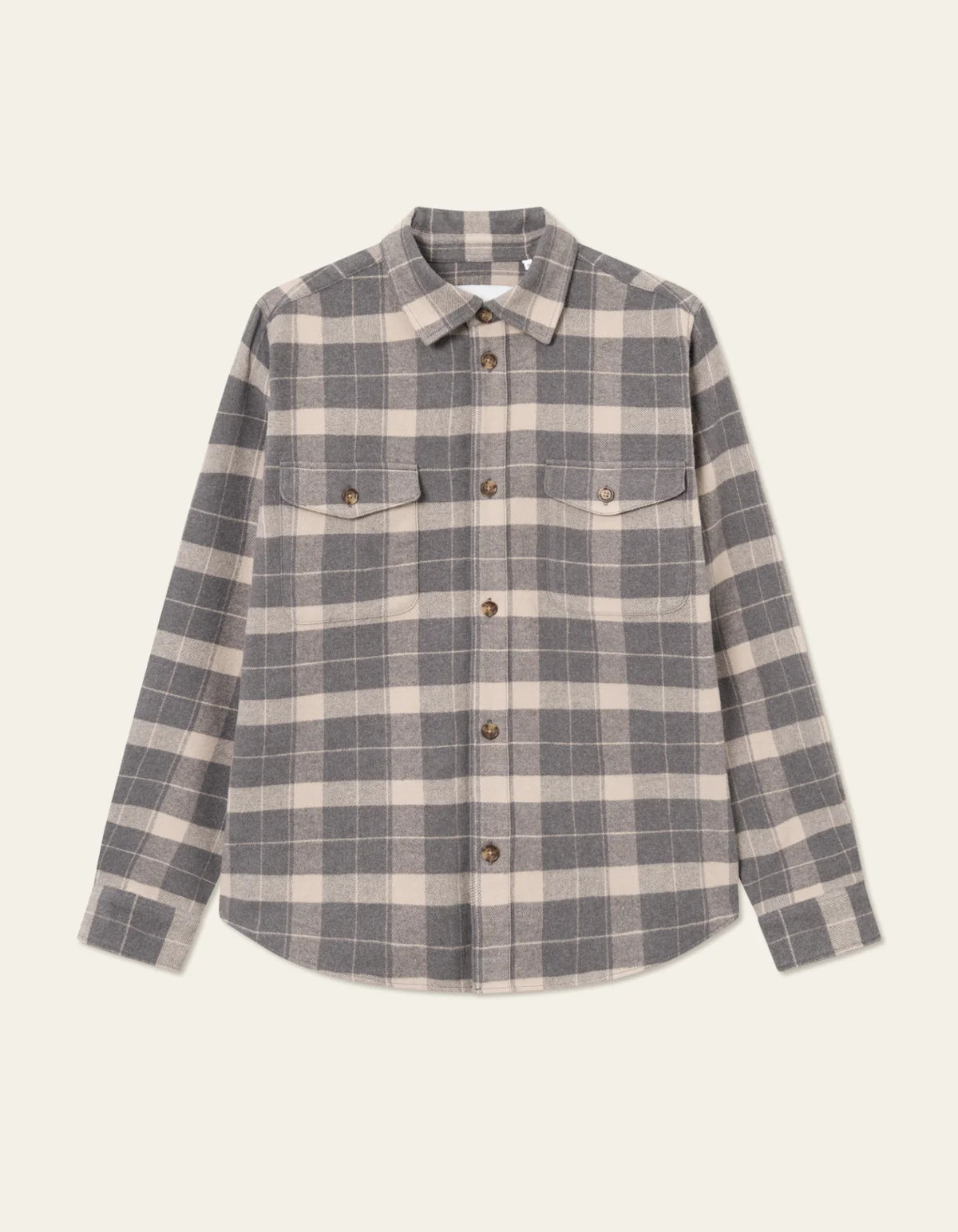 Les Deux Grey Beige Check Flannel Lennon Overshirt