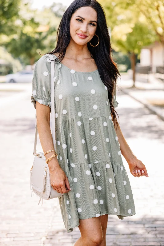 Out Of Your Way Olive Green Polka Dot Dress