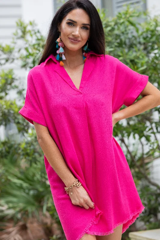 Shoot Your Shot Hot Pink Linen Dress