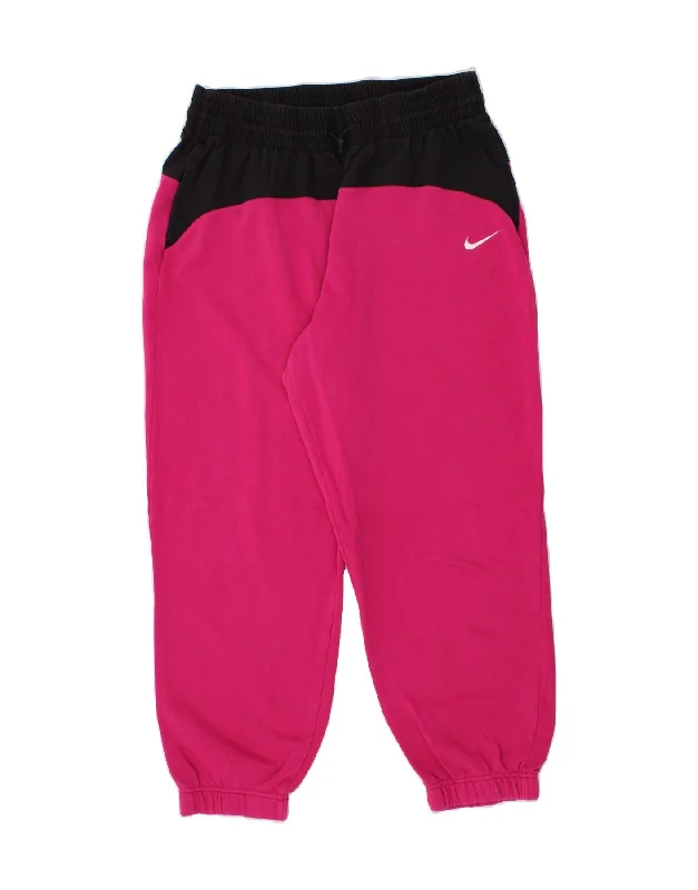 NIKE Womens Tracksuit Trousers Joggers UK 14 Large Pink Colourblock Cotton