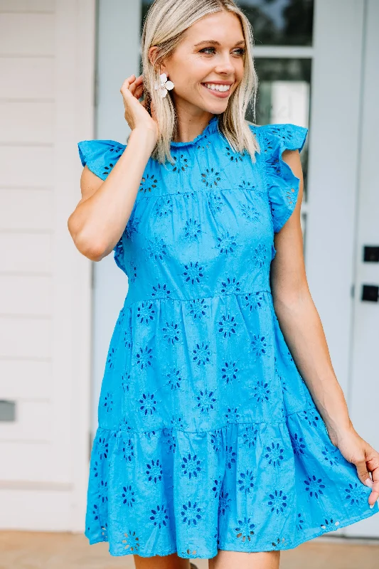 Precious Intrigue Turquoise Blue Eyelet Dress