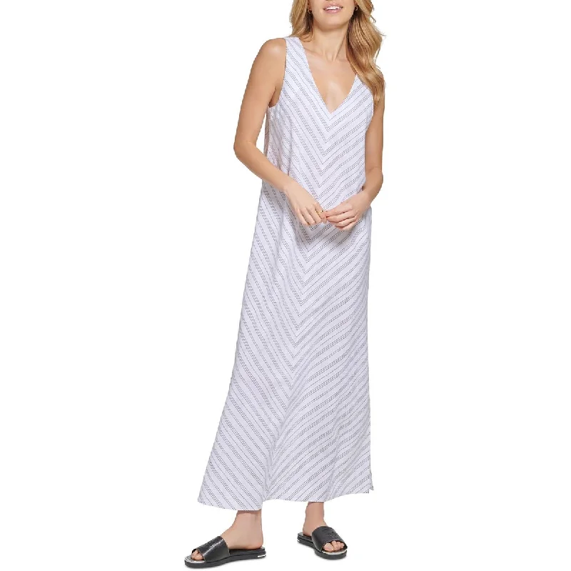 DKNY Womens Linen V Neck Maxi Dress