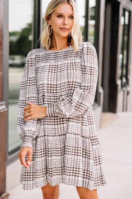 Make Your Day Brown Plaid Babydoll Dress