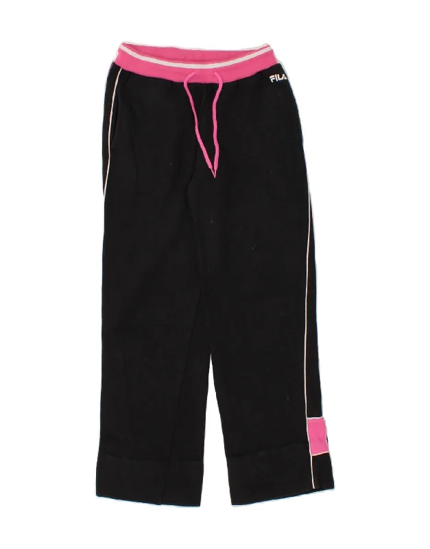 FILA Womens Graphic Tracksuit Trousers UK 8 Small Black