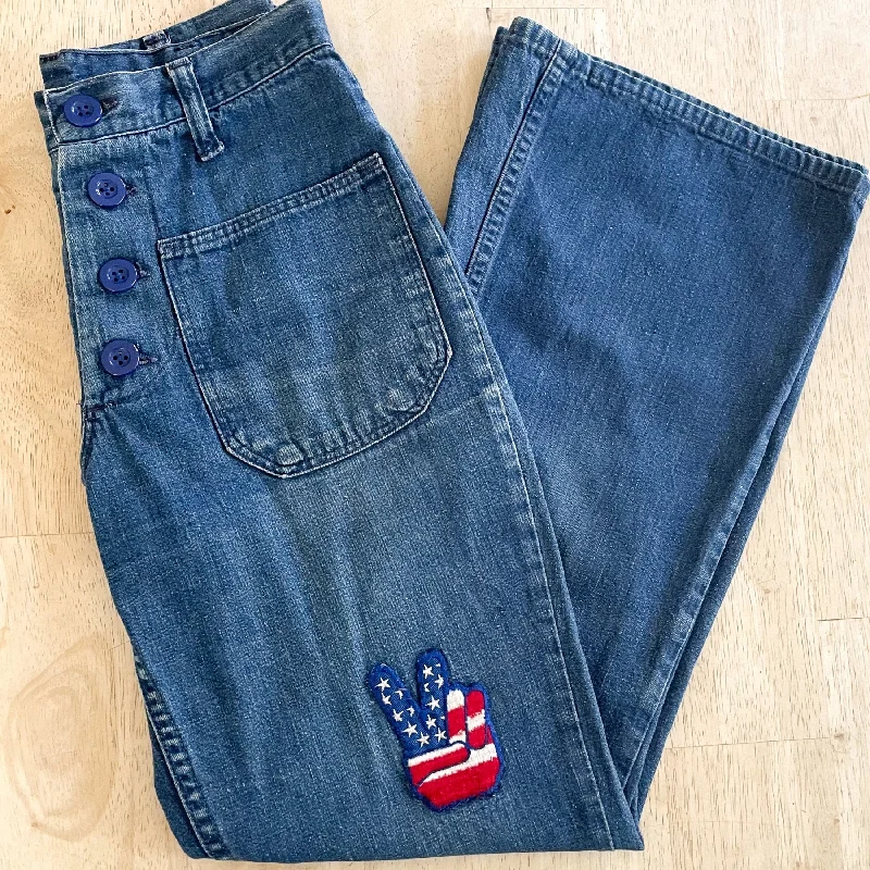 Vintage 60s/70s Wrangler Bell Bottom Jeans, Hippie Patches XS/S