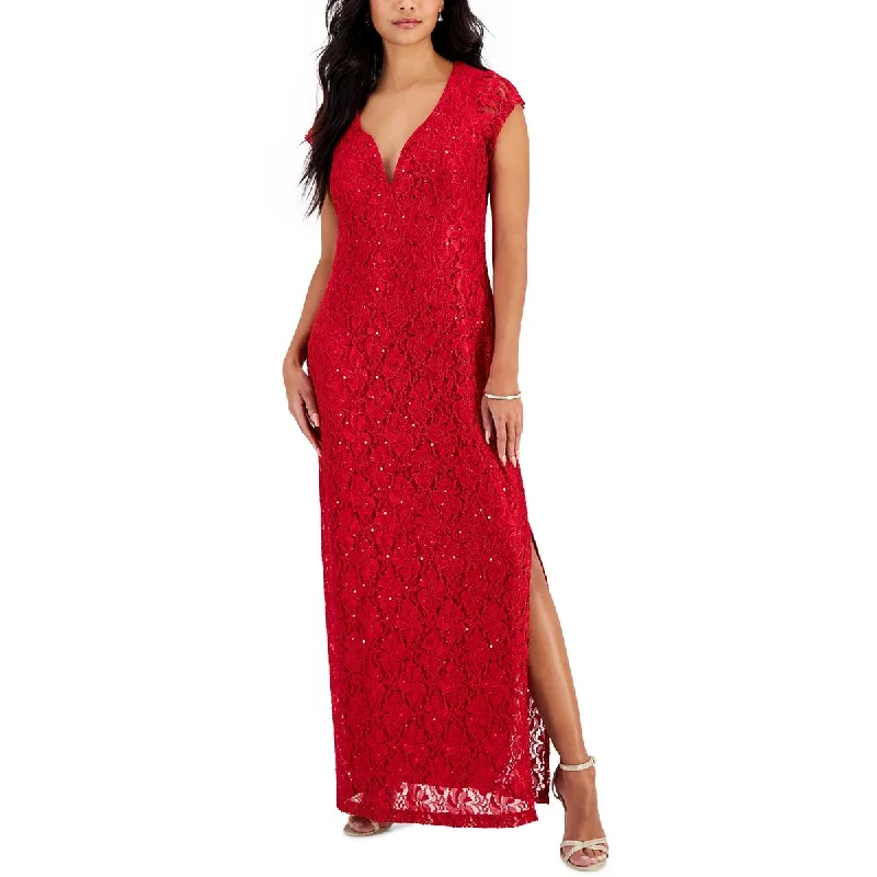 Connected Apparel Womens Petites Lace Long Maxi Dress