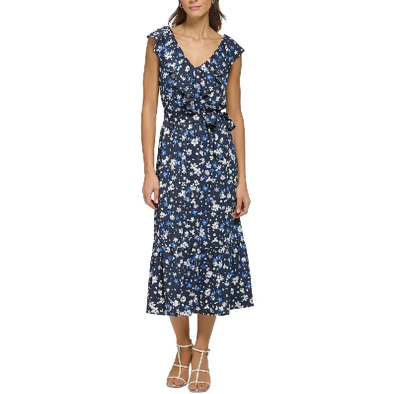 DKNY Womens    Ruffled Long Maxi Dress