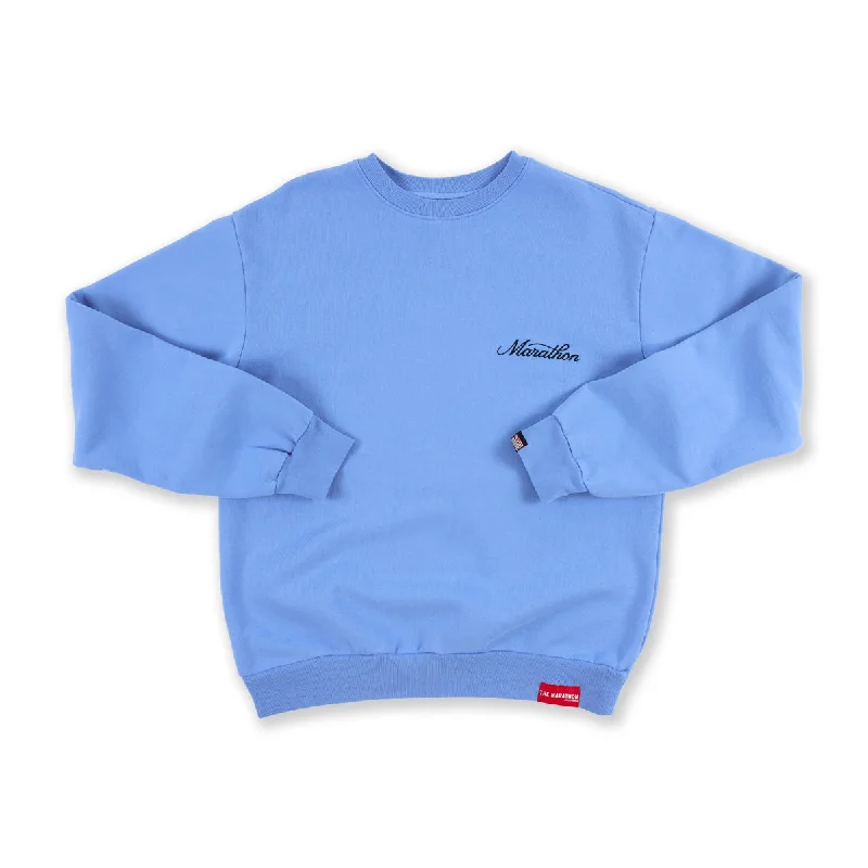 Marathon 3D Embroidered Stacked Script Crewneck - Powder Blue/Black