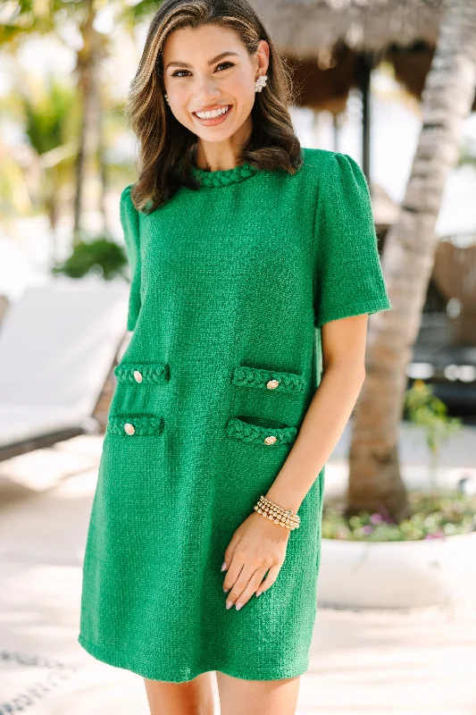 Ask You Out Green Tweed Shift Dress