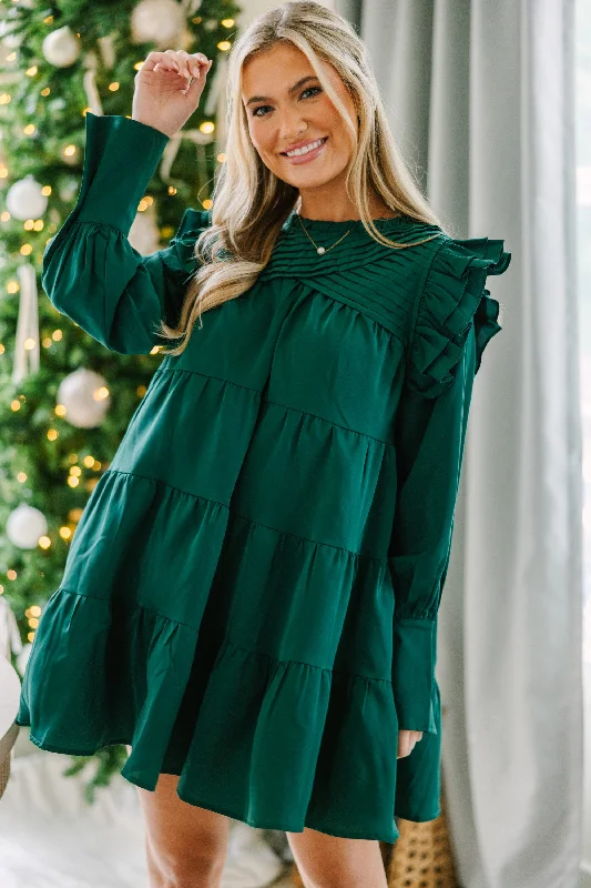 Save Your Applause Emerald Green Ruffled Dress