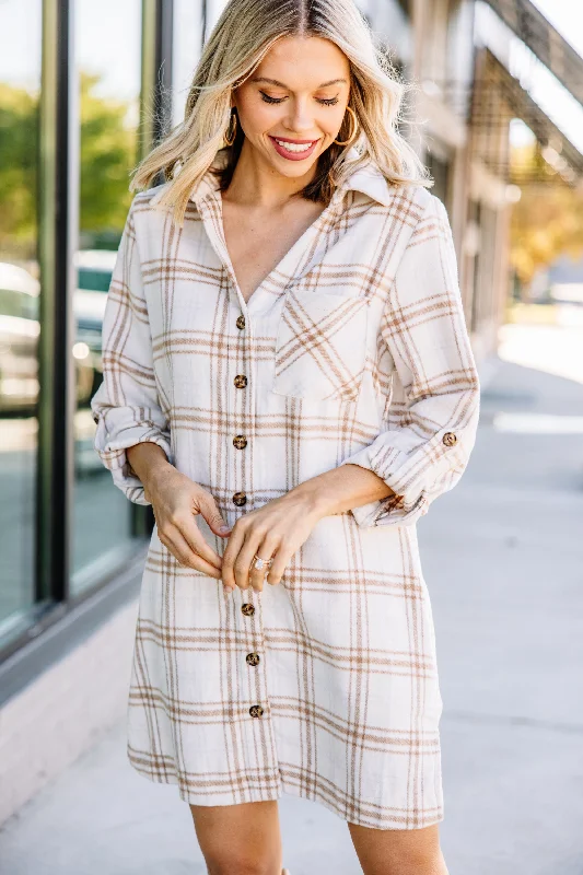 Whenever You Need Me Ivory White Plaid Dress