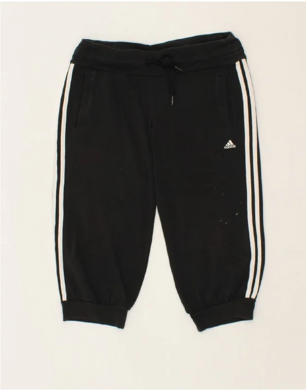 ADIDAS Womens Capri Tracksuit Trousers Joggers UK 8/10 Small Black Cotton