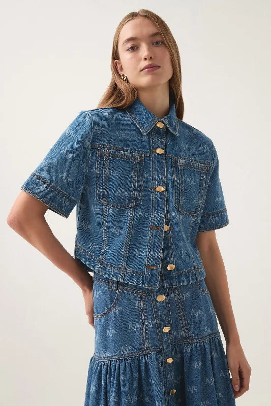 Ratio Logo Denim Cropped Shirt