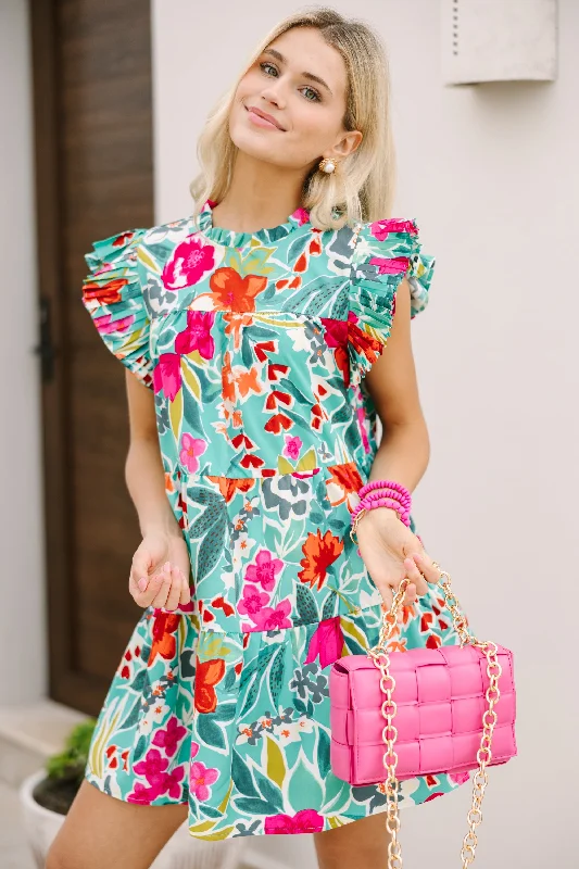 Make My Day Green Floral Babydoll Dress