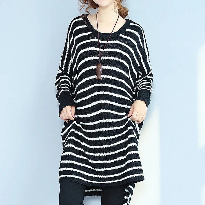 2024 black casual cozy sweater dresses low high plus size o neck knit pullover dress