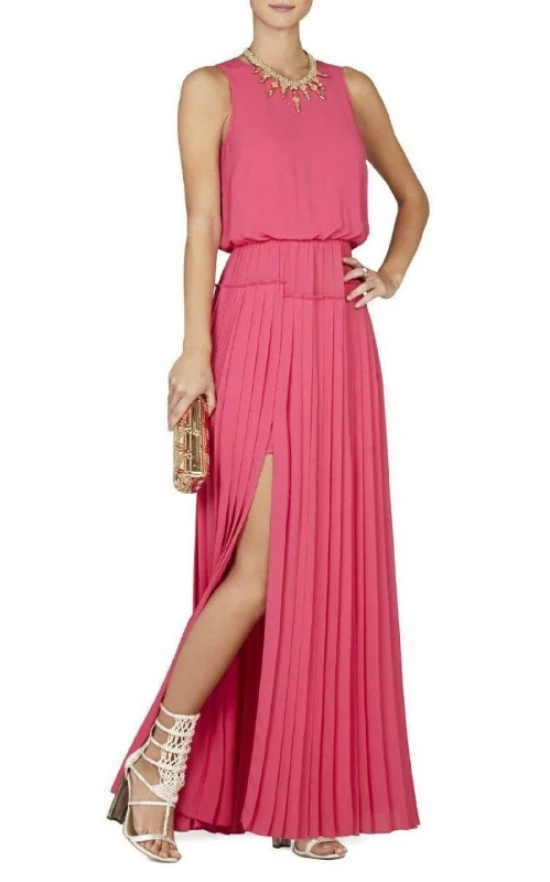 Pink Jenine High Split Pleated Skirt Maxi Dress