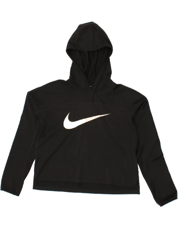 NIKE Womens Running Hooded Crop Top Long Sleeve UK 14 Medium Black