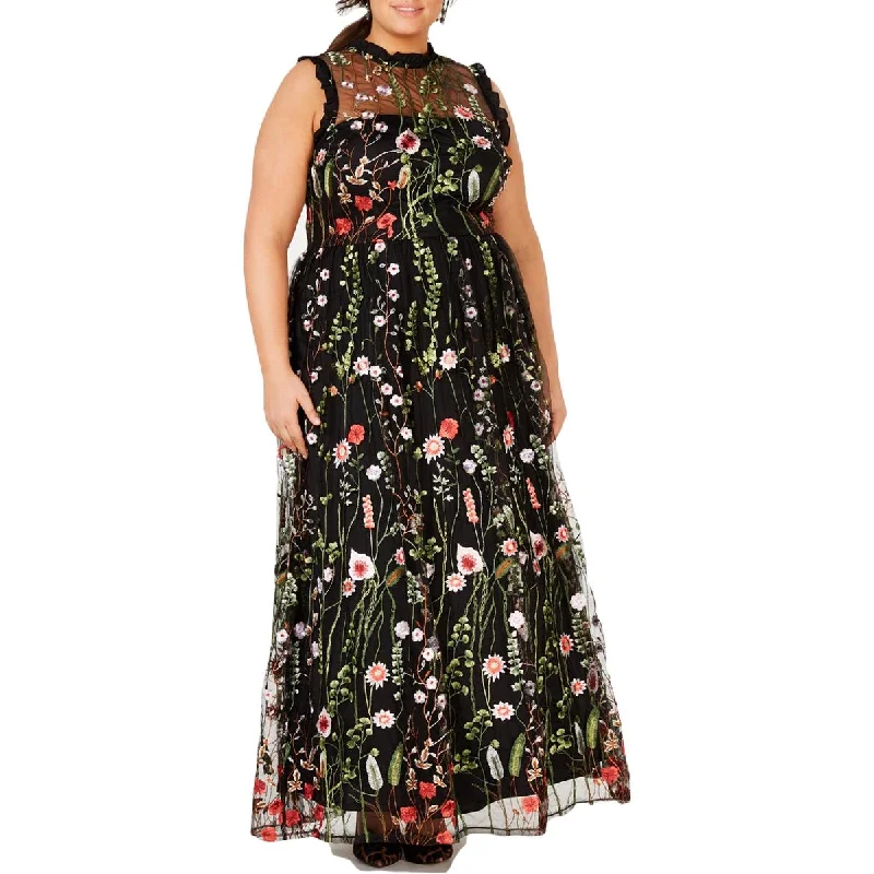 City Studio Womens Plus Embroidered Floral Maxi Dress