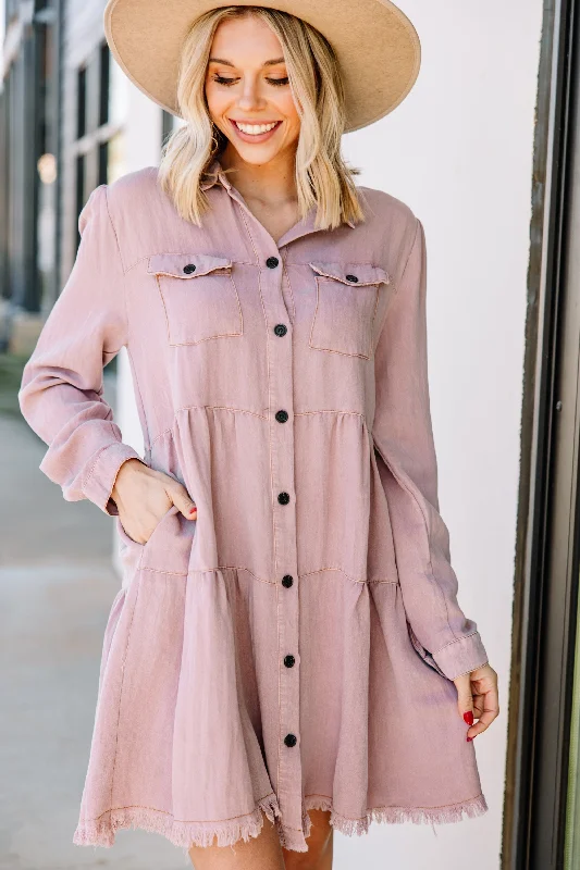 What's On The Schedule Mauve Pink Stone Washed Dress