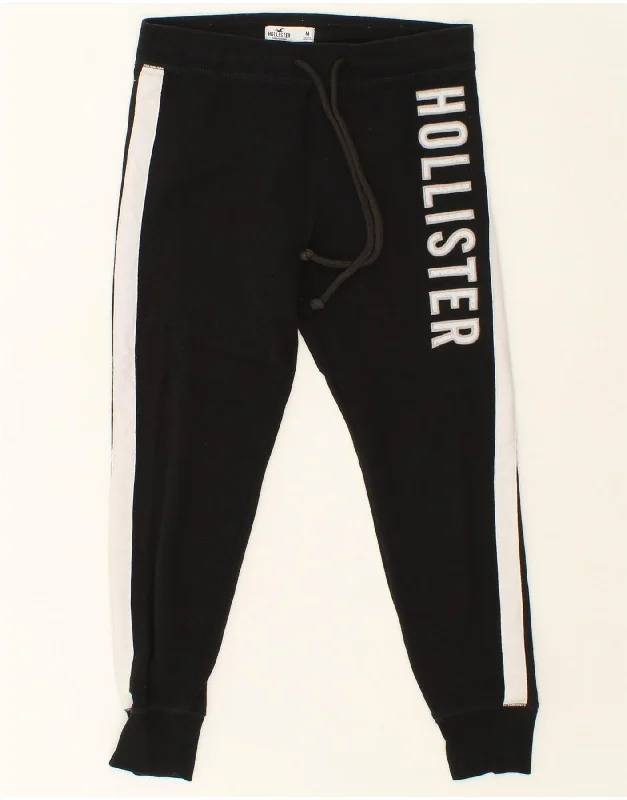 HOLLISTER Womens Graphic Tracksuit Trousers Joggers UK 14 Medium Black