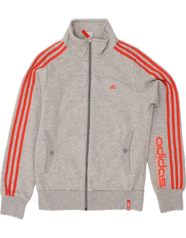 ADIDAS Womens Graphic Tracksuit Top Jacket UK 16 Large  Grey Cotton