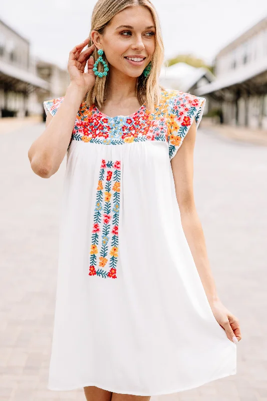 Live Your Way Ivory White Embroidered Dress