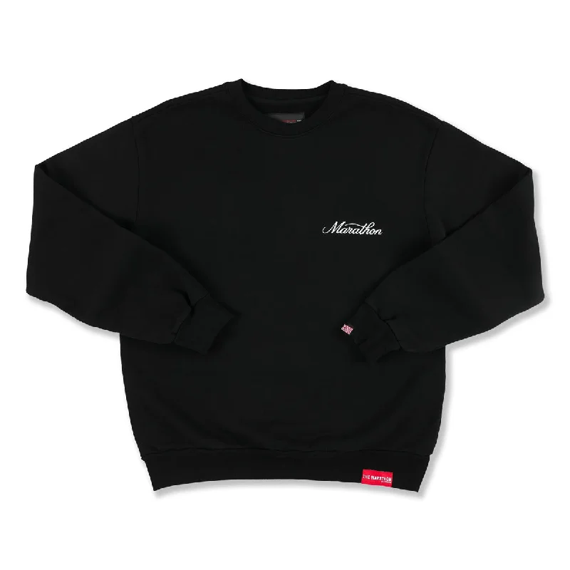 Marathon 3D Embroidered Stacked Script Crewneck - Black/White