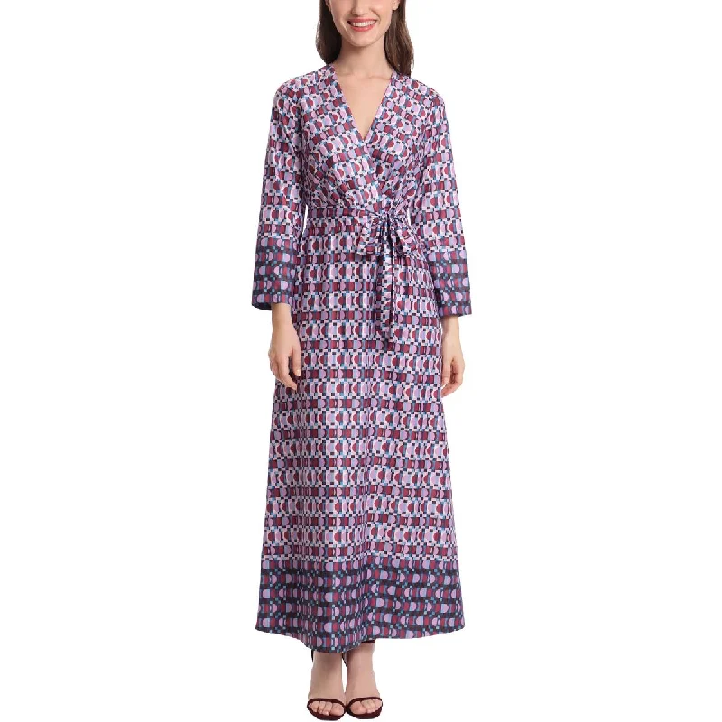 Donna Morgan Womens Faux Wrap Printed Maxi Dress