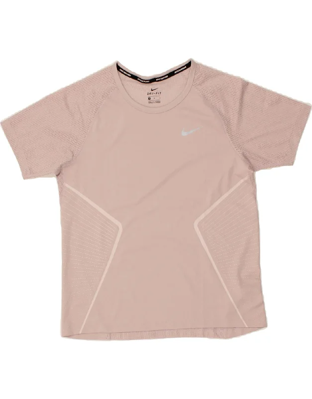 NIKE Womens Dri Fit Running T-Shirt Top UK 14 Medium Pink Polyester