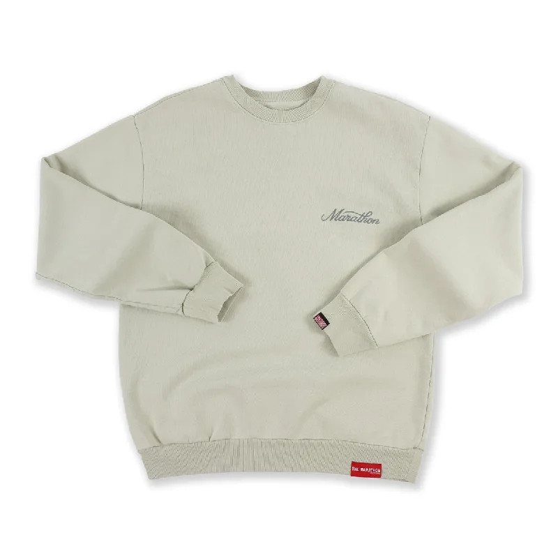 Marathon 3D Embroidered Stacked Script Crewneck - Bone/Grey