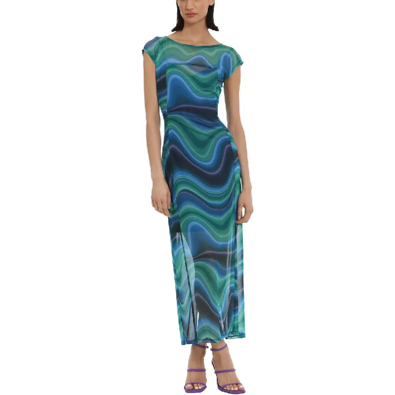 Donna Morgan Womens Mesh Printed Maxi Dress