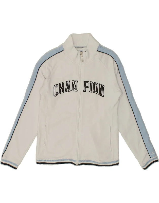 CHAMPION Womens Graphic Tracksuit Top Jacket UK 12 Medium White Cotton