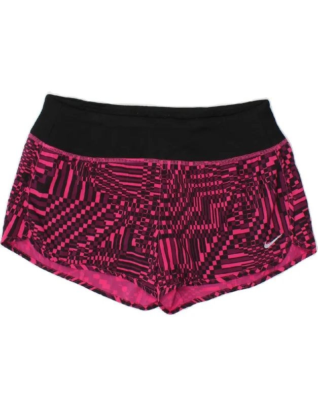 NIKE Womens Dri Fit Abstract Pattern Sport Shorts UK 14 Medium Pink