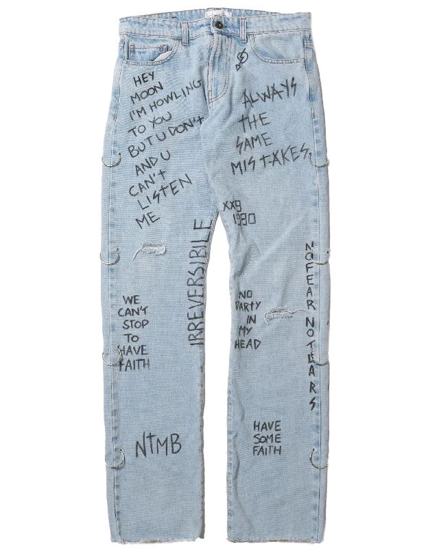 Graffiti Print Ringed Denim